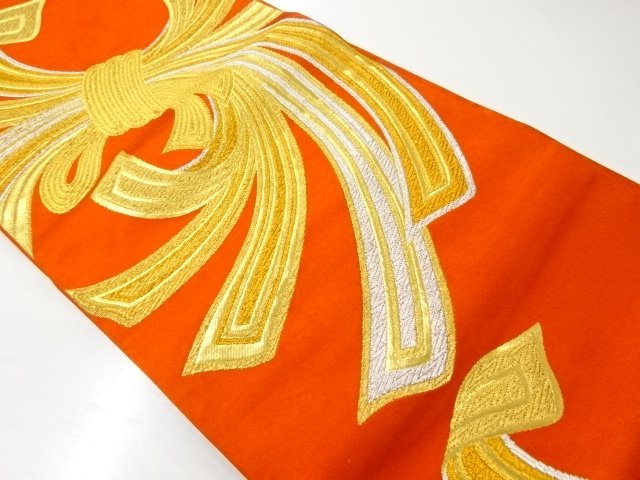 JAPANESE KIMONO / ANTIQUE BUNDLED NOSHI PATTERN WOVEN FUKURO OBI (MATE